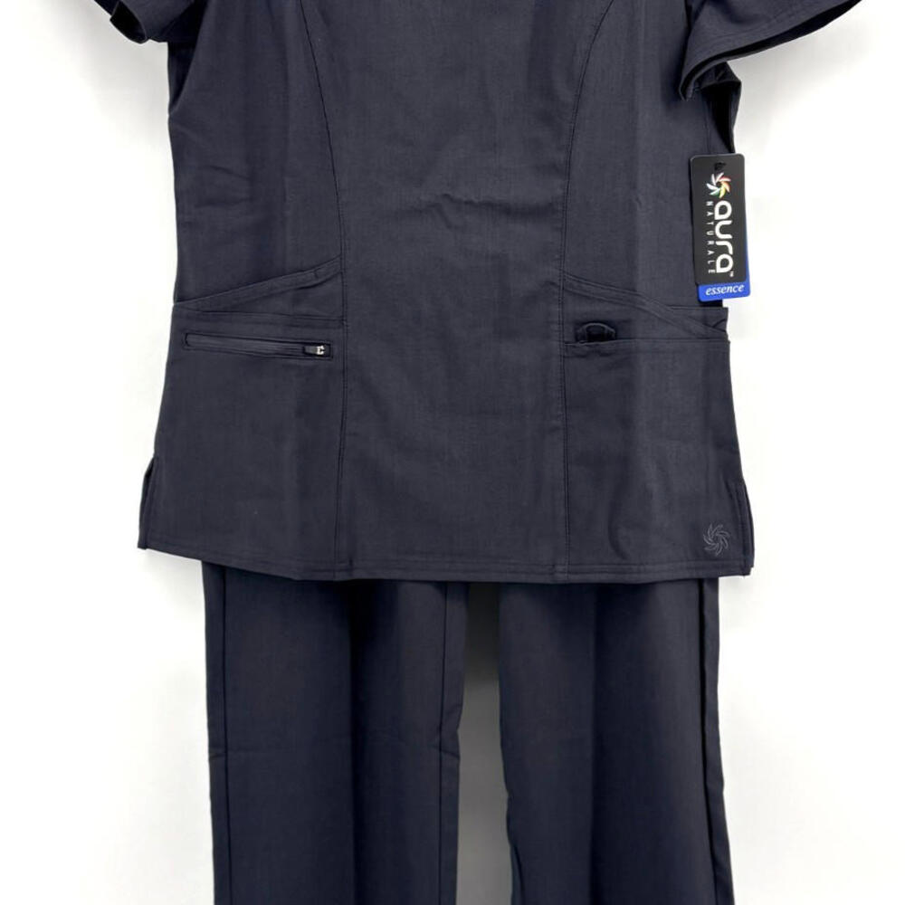 NWT Essence by AURA Naturale Scrubs Matching Top/Bottom Dark Gray Size Medium